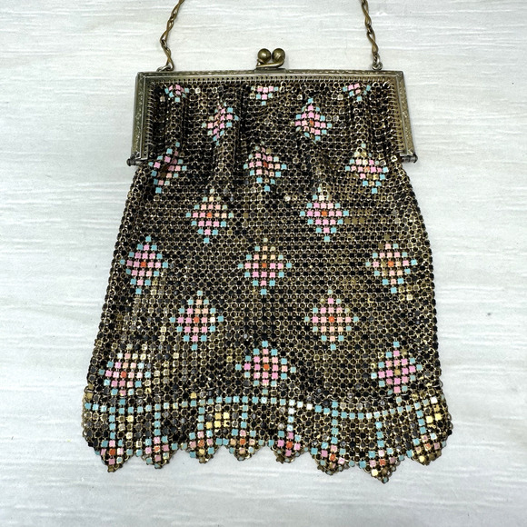 Whiting & Davis Mesh Bags Purse Enamel Evening Bag Handbag Art Deco Flapper - Picture 2 of 13